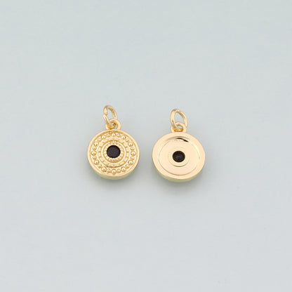 18K Gold Filled Round Evil Eye Pendant,CZ Micro Pave Evil Eye Charm Bracelet Necklace for DIY Jewelry Making Supply