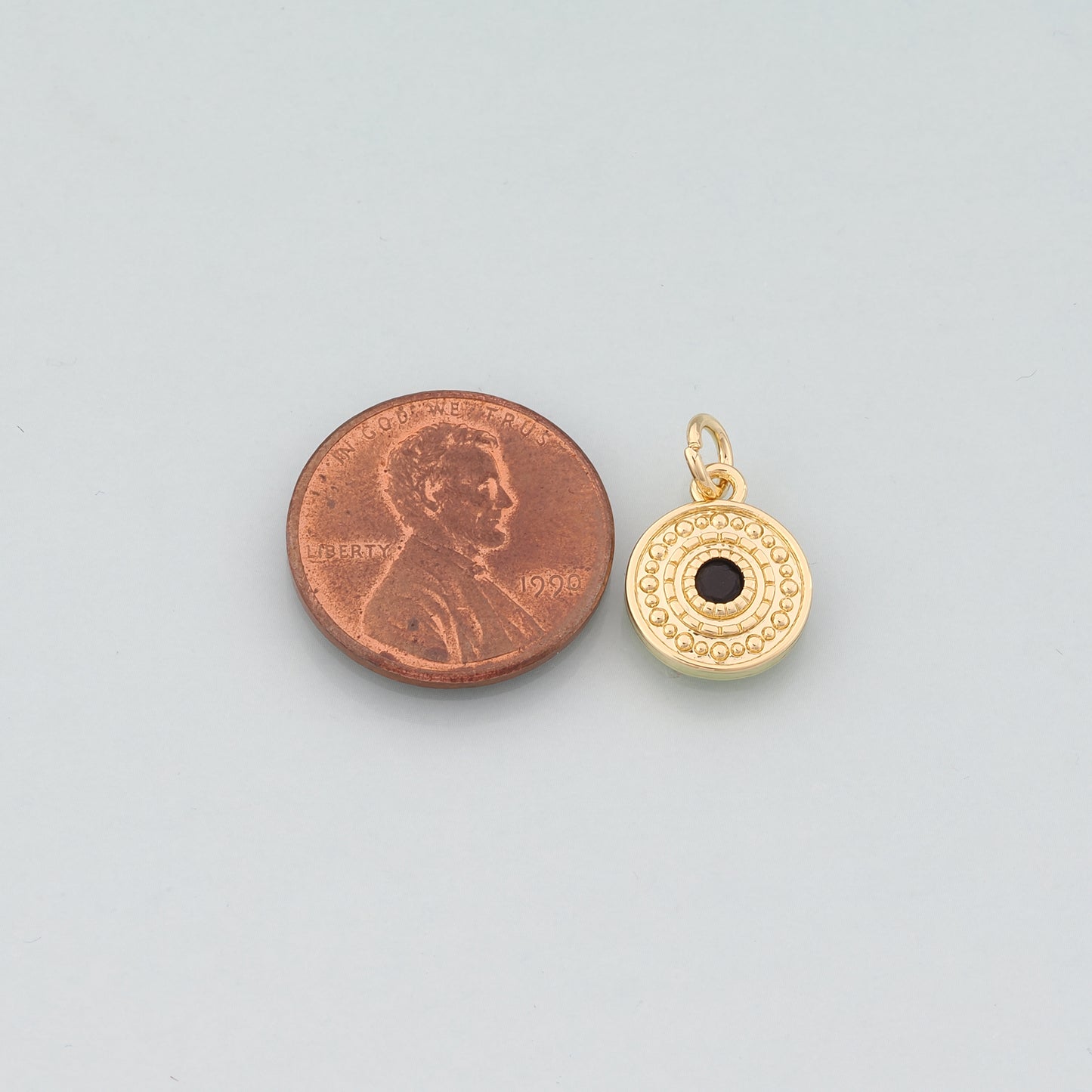 18K Gold Filled Round Evil Eye Pendant,CZ Micro Pave Evil Eye Charm Bracelet Necklace for DIY Jewelry Making Supply