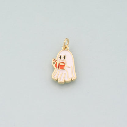 Gold Ghost Charms,18K Gold Filled Ghost Pendant,Halloween Charm Bracelet Necklace for DIY Jewelry Making Supply