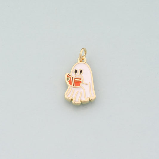 Gold Ghost Charms,18K Gold Filled Ghost Pendant,Halloween Charm Bracelet Necklace for DIY Jewelry Making Supply