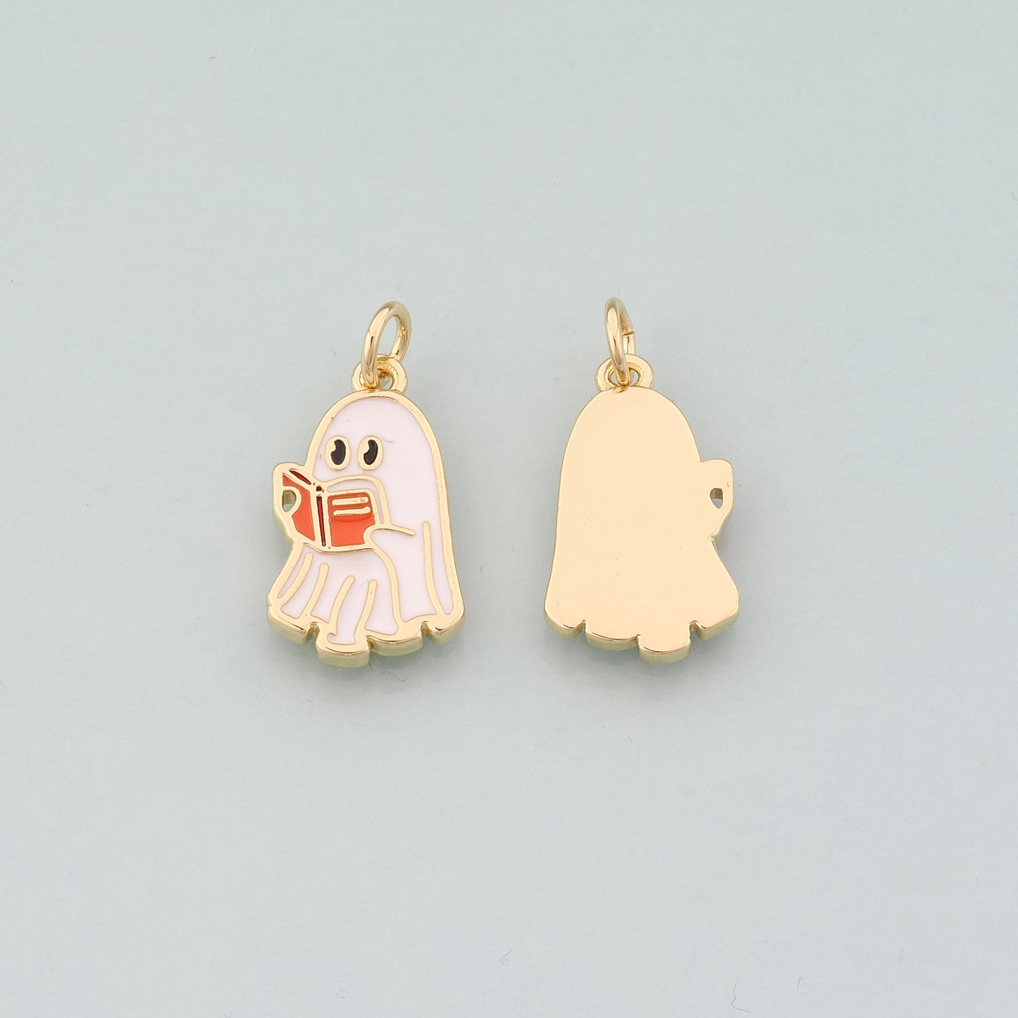 Gold Ghost Charms,18K Gold Filled Ghost Pendant,Halloween Charm Bracelet Necklace for DIY Jewelry Making Supply