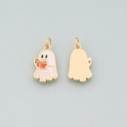 Gold Ghost Charms,18K Gold Filled Ghost Pendant,Halloween Charm Bracelet Necklace for DIY Jewelry Making Supply