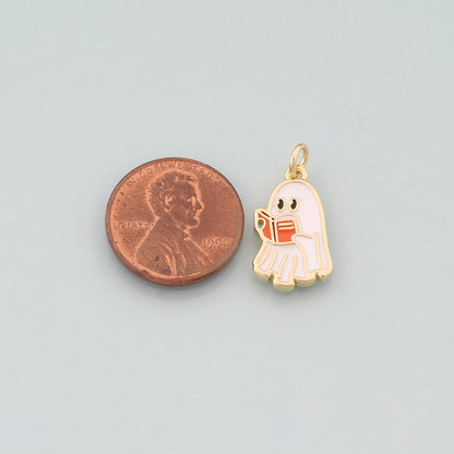 Gold Ghost Charms,18K Gold Filled Ghost Pendant,Halloween Charm Bracelet Necklace for DIY Jewelry Making Supply