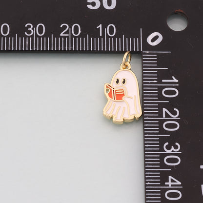 Gold Ghost Charms,18K Gold Filled Ghost Pendant,Halloween Charm Bracelet Necklace for DIY Jewelry Making Supply