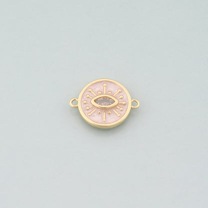 Gold Eye Connector,18K Gold Filled Evil Eye Pendant,Enamel Eyelash Charm Bracelet Necklace for DIY Jewelry Making Supply