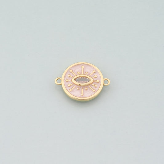 Gold Eye Connector,18K Gold Filled Evil Eye Pendant,Enamel Eyelash Charm Bracelet Necklace for DIY Jewelry Making Supply