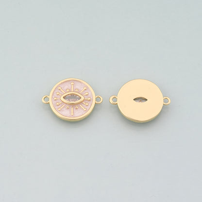 Gold Eye Connector,18K Gold Filled Evil Eye Pendant,Enamel Eyelash Charm Bracelet Necklace for DIY Jewelry Making Supply