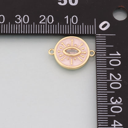 Gold Eye Connector,18K Gold Filled Evil Eye Pendant,Enamel Eyelash Charm Bracelet Necklace for DIY Jewelry Making Supply