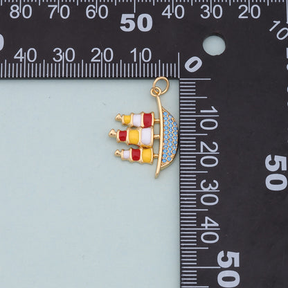 Gold Boat Charms,18K Gold Filled Boat Pendant,cute Charm Bracelet Necklace for DIY Jewelry Making Supply