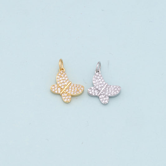 Gold Butterfly Charms,18K Gold Filled Butterfly Pendant,CZ Butterfly Charm Bracelet Necklace for DIY Jewelry Making Supply