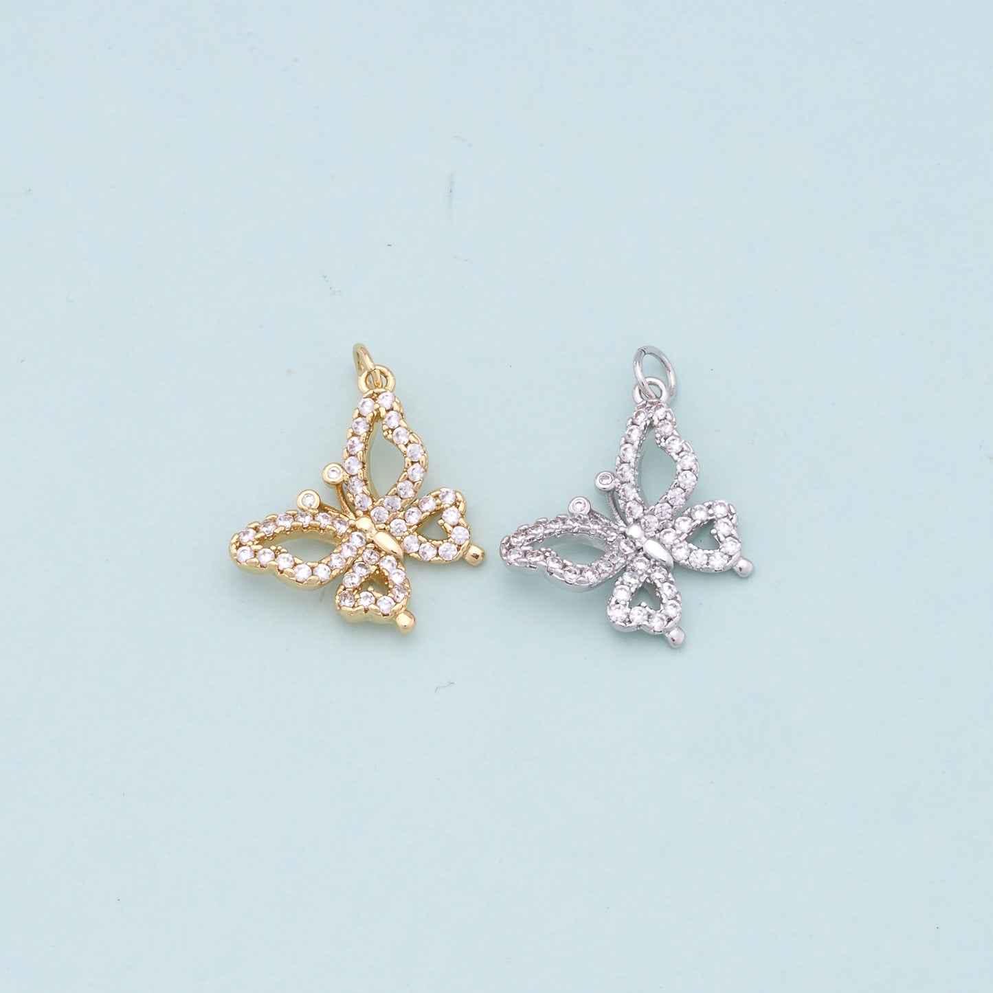 Gold Butterfly Charms,18K Gold Filled Butterfly Pendant,CZ Butterfly Charm Bracelet Necklace for DIY Jewelry Making Supply