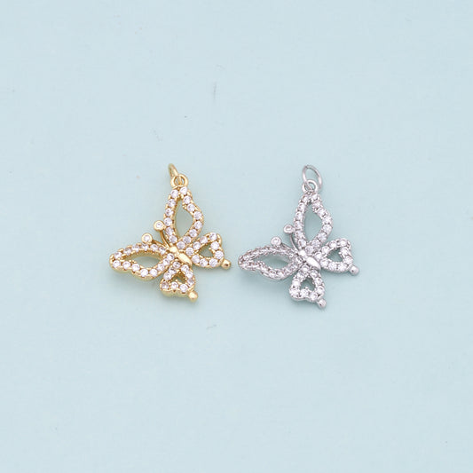 Gold Butterfly Charms,18K Gold Filled Butterfly Pendant,CZ Butterfly Charm Bracelet Necklace for DIY Jewelry Making Supply
