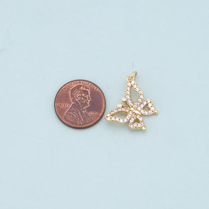 Gold Butterfly Charms,18K Gold Filled Butterfly Pendant,CZ Butterfly Charm Bracelet Necklace for DIY Jewelry Making Supply