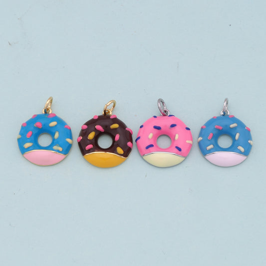 Gold Donut Charms,18K Gold Filled Donut Pendant,Donut Charm Bracelet Necklace for DIY Jewelry Making Supply