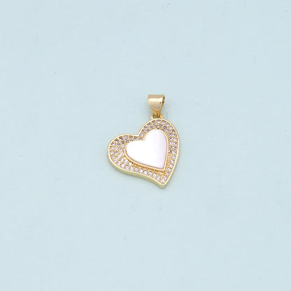 Gold Heart Charms,18K Gold Filled Heart Pendant,white shell Heart Charm Bracelet Necklace for DIY Jewelry Making Supply