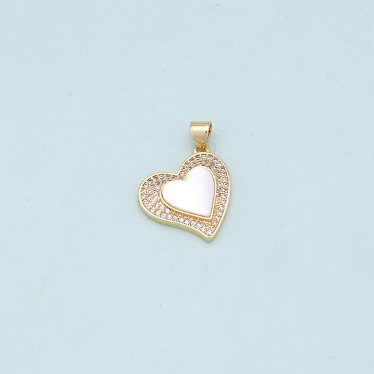 Gold Heart Charms,18K Gold Filled Heart Pendant,white shell Heart Charm Bracelet Necklace for DIY Jewelry Making Supply