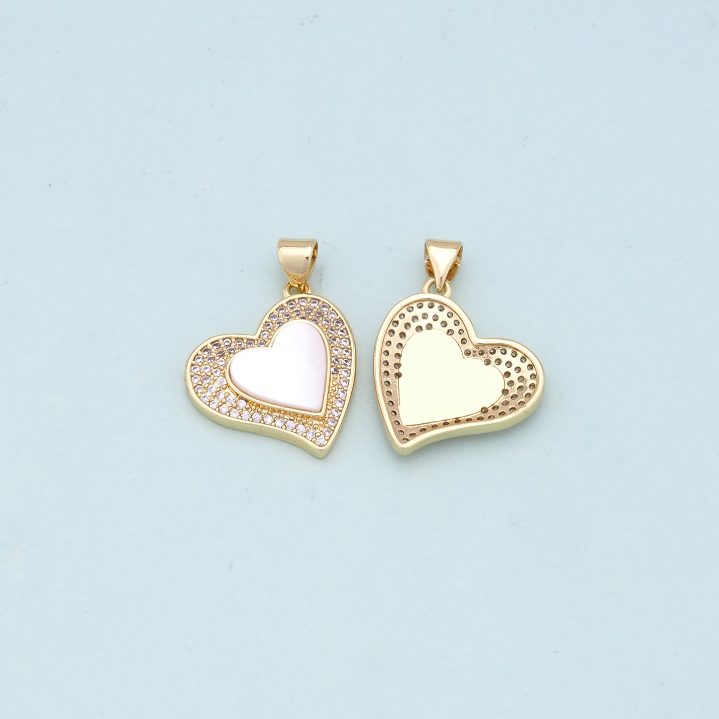 Gold Heart Charms,18K Gold Filled Heart Pendant,white shell Heart Charm Bracelet Necklace for DIY Jewelry Making Supply