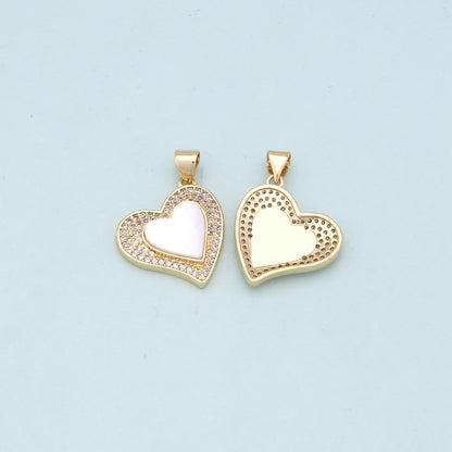 Gold Heart Charms,18K Gold Filled Heart Pendant,white shell Heart Charm Bracelet Necklace for DIY Jewelry Making Supply