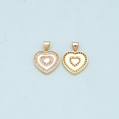Gold Heart Charms,18K Gold Filled Heart Pendant,white shell Heart Charm Bracelet Necklace for DIY Jewelry Making Supply