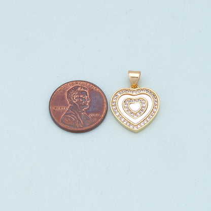 Gold Heart Charms,18K Gold Filled Heart Pendant,white shell Heart Charm Bracelet Necklace for DIY Jewelry Making Supply