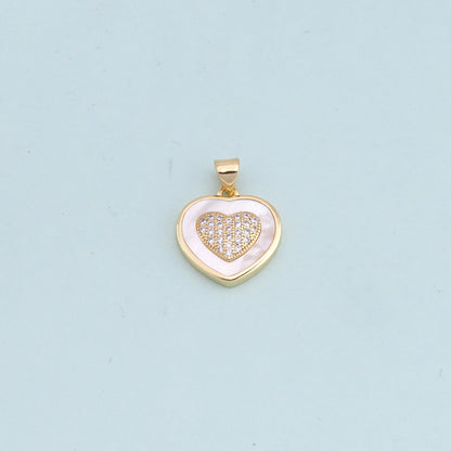 Gold Heart Charms,18K Gold Filled Heart Pendant,white shell Heart Charm Bracelet Necklace for DIY Jewelry Making Supply