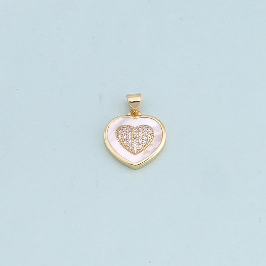 Gold Heart Charms,18K Gold Filled Heart Pendant,white shell Heart Charm Bracelet Necklace for DIY Jewelry Making Supply