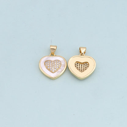 Gold Heart Charms,18K Gold Filled Heart Pendant,white shell Heart Charm Bracelet Necklace for DIY Jewelry Making Supply