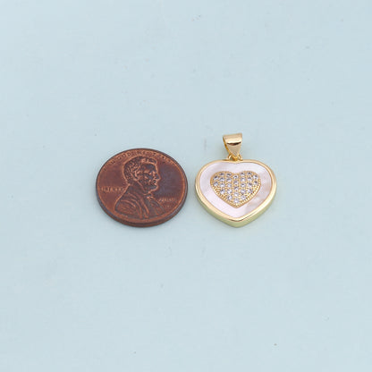 Gold Heart Charms,18K Gold Filled Heart Pendant,white shell Heart Charm Bracelet Necklace for DIY Jewelry Making Supply