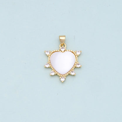 Gold Heart Charms,18K Gold Filled Heart Pendant,white shell Heart Charm Bracelet Necklace for DIY Jewelry Making Supply