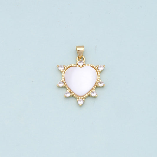 Gold Heart Charms,18K Gold Filled Heart Pendant,white shell Heart Charm Bracelet Necklace for DIY Jewelry Making Supply