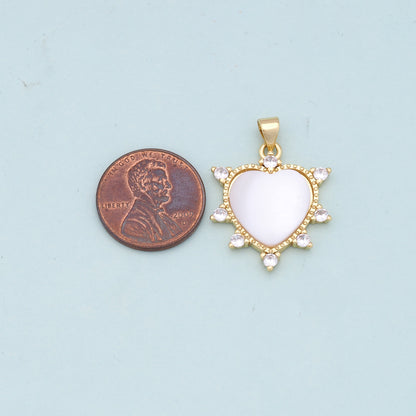 Gold Heart Charms,18K Gold Filled Heart Pendant,white shell Heart Charm Bracelet Necklace for DIY Jewelry Making Supply