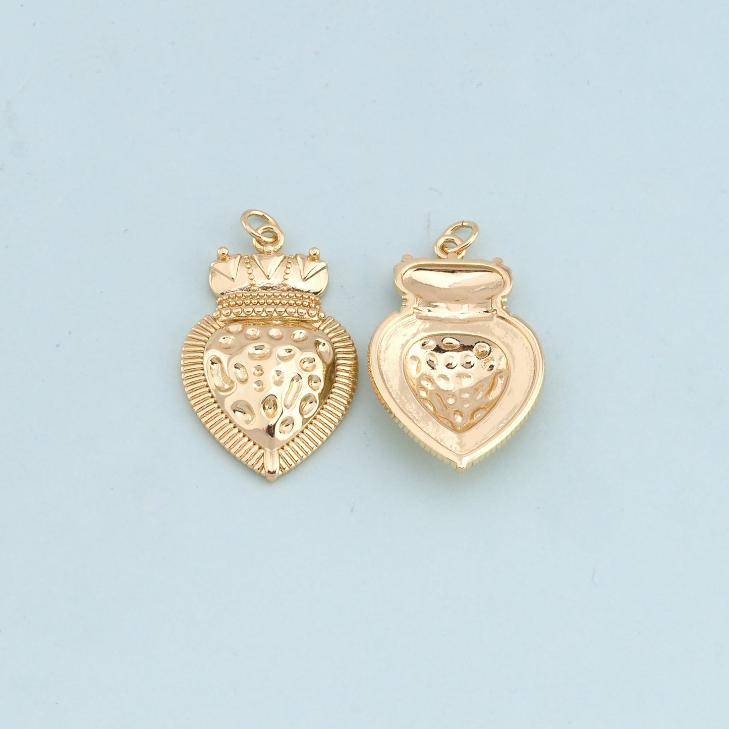 Gold sacred Heart Charms,18K Gold Filled flame sacred heart Pendant,Religious Charm Bracelet Necklace for DIY Jewelry Making Supply