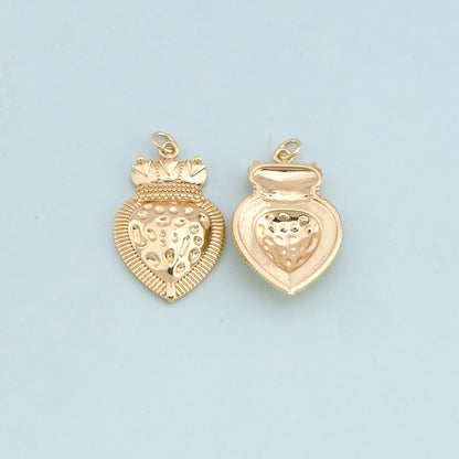 Gold sacred Heart Charms,18K Gold Filled flame sacred heart Pendant,Religious Charm Bracelet Necklace for DIY Jewelry Making Supply