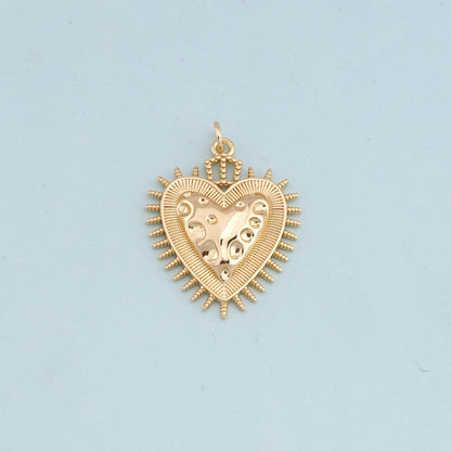 Gold sacred Heart Charms,18K Gold Filled flame sacred heart Pendant,Religious Charm Bracelet Necklace for DIY Jewelry Making Supply