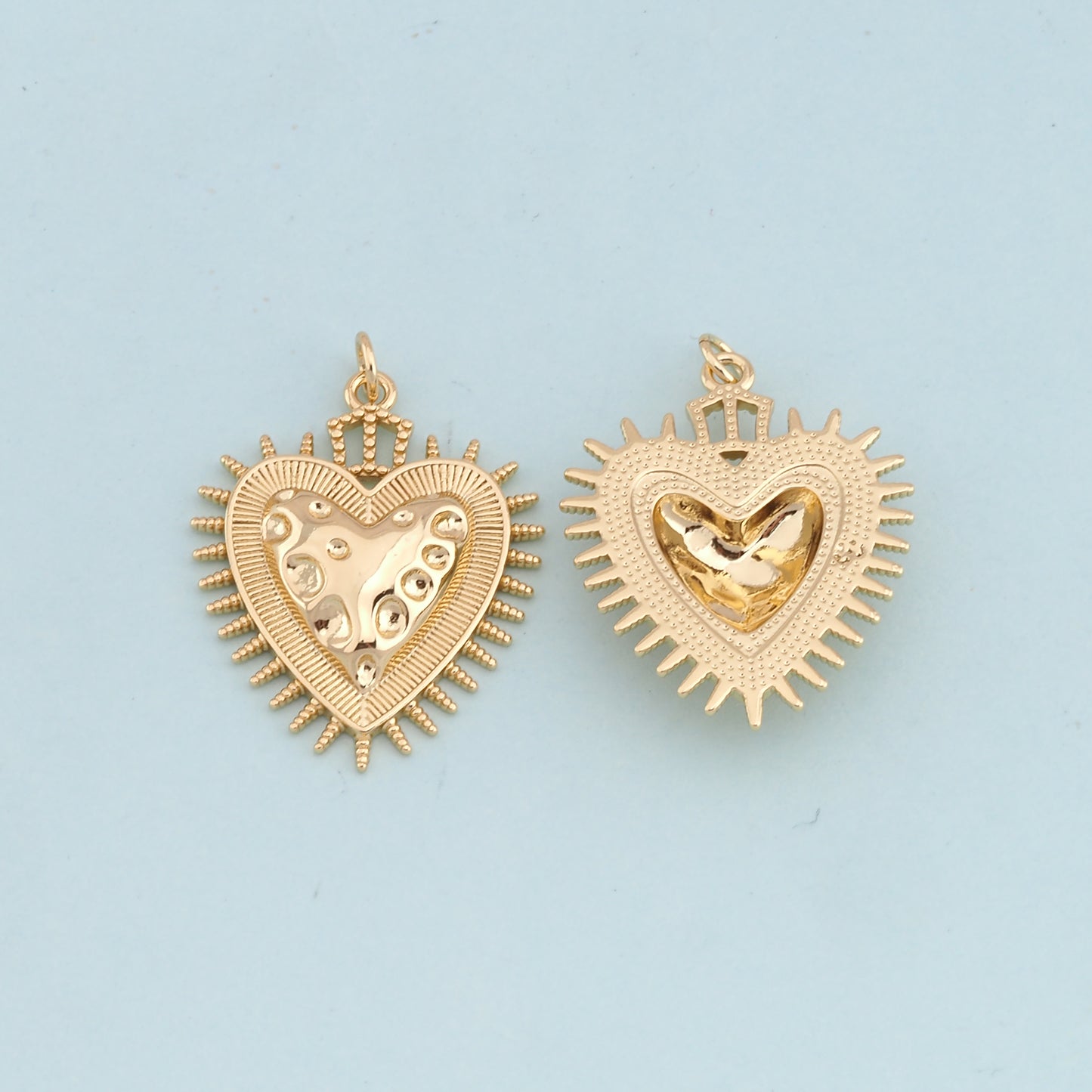 Gold sacred Heart Charms,18K Gold Filled flame sacred heart Pendant,Religious Charm Bracelet Necklace for DIY Jewelry Making Supply