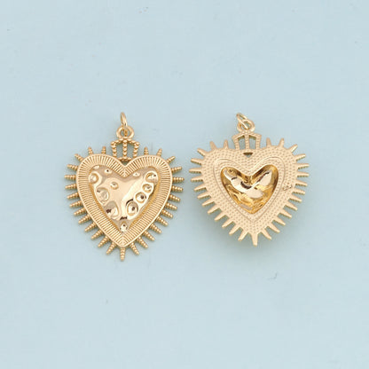 Gold sacred Heart Charms,18K Gold Filled flame sacred heart Pendant,Religious Charm Bracelet Necklace for DIY Jewelry Making Supply