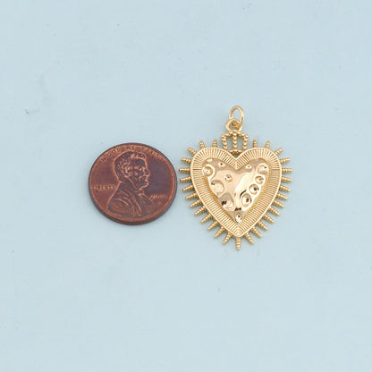 Gold sacred Heart Charms,18K Gold Filled flame sacred heart Pendant,Religious Charm Bracelet Necklace for DIY Jewelry Making Supply