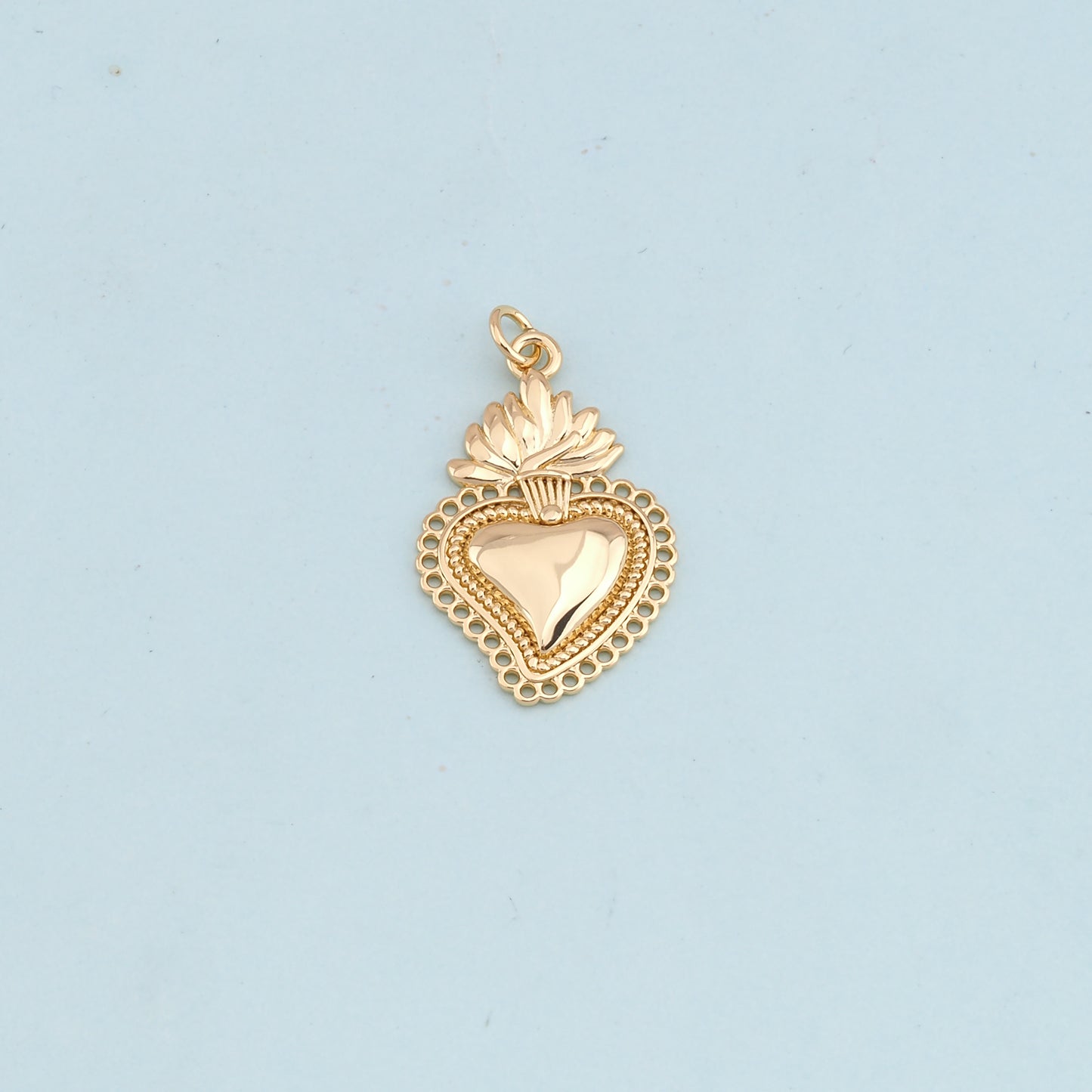 Gold sacred Heart Charms,18K Gold Filled flame sacred heart Pendant,Religious Charm Bracelet Necklace for DIY Jewelry Making Supply