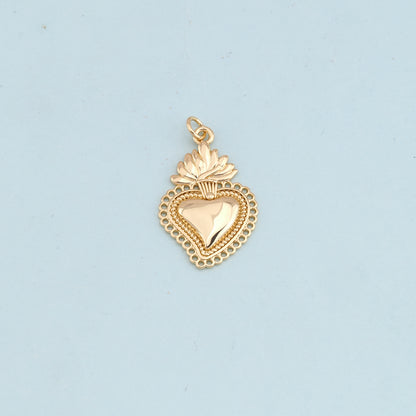 Gold sacred Heart Charms,18K Gold Filled flame sacred heart Pendant,Religious Charm Bracelet Necklace for DIY Jewelry Making Supply