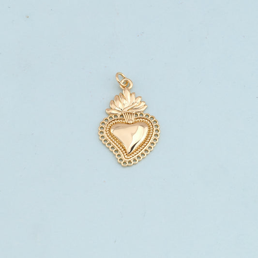 Gold sacred Heart Charms,18K Gold Filled flame sacred heart Pendant,Religious Charm Bracelet Necklace for DIY Jewelry Making Supply