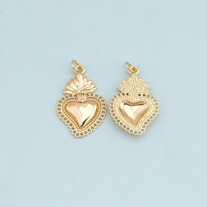 Gold sacred Heart Charms,18K Gold Filled flame sacred heart Pendant,Religious Charm Bracelet Necklace for DIY Jewelry Making Supply