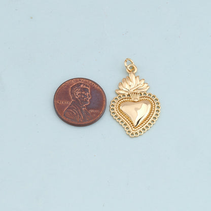 Gold sacred Heart Charms,18K Gold Filled flame sacred heart Pendant,Religious Charm Bracelet Necklace for DIY Jewelry Making Supply