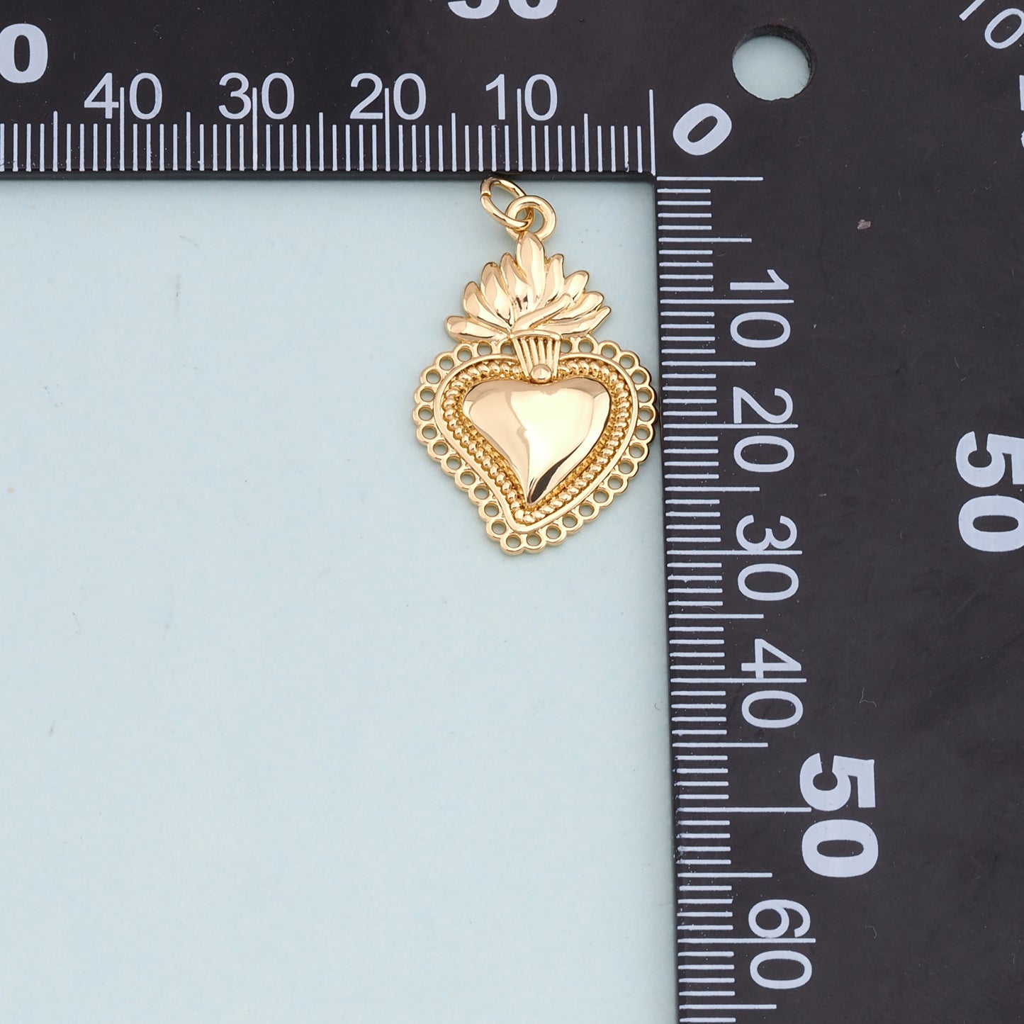 Gold sacred Heart Charms,18K Gold Filled flame sacred heart Pendant,Religious Charm Bracelet Necklace for DIY Jewelry Making Supply