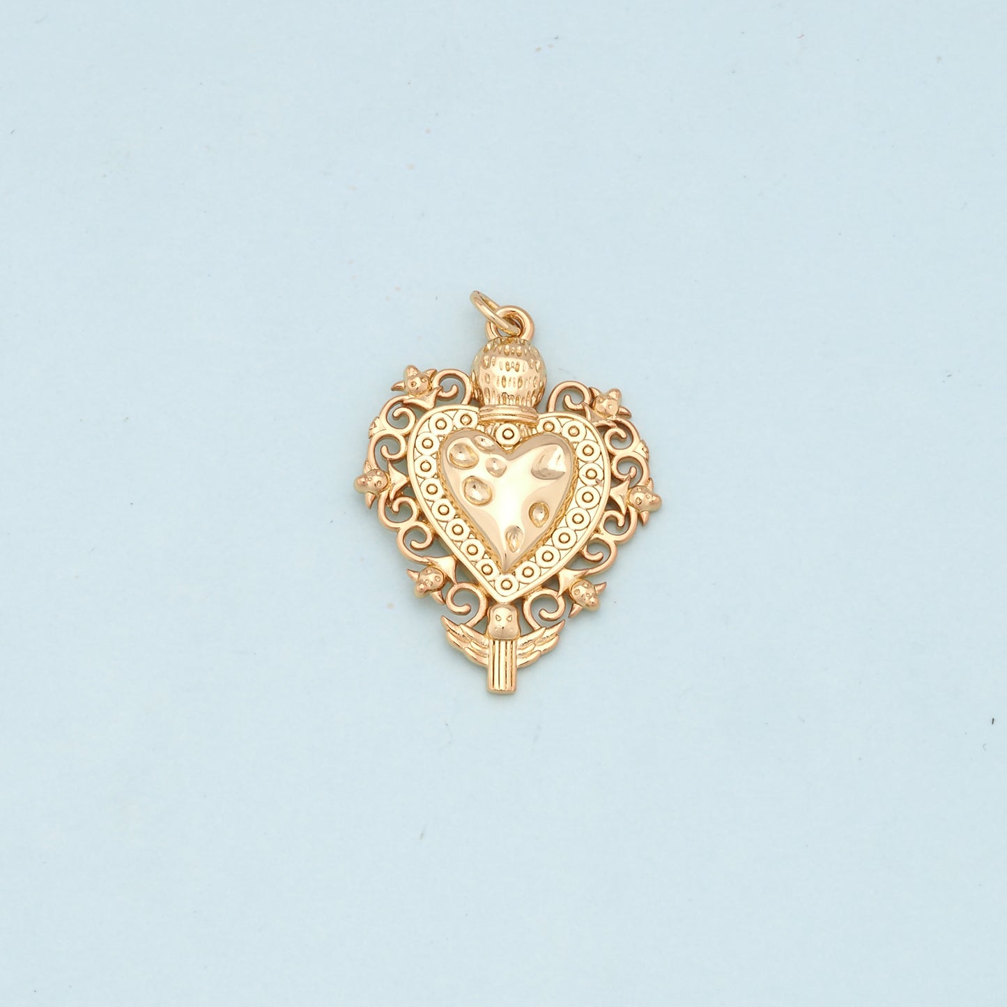 Gold sacred Heart Charms,18K Gold Filled flame sacred heart Pendant,Religious Charm Bracelet Necklace for DIY Jewelry Making Supply