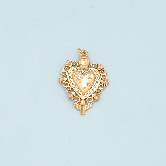 Gold sacred Heart Charms,18K Gold Filled flame sacred heart Pendant,Religious Charm Bracelet Necklace for DIY Jewelry Making Supply