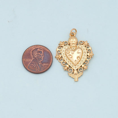 Gold sacred Heart Charms,18K Gold Filled flame sacred heart Pendant,Religious Charm Bracelet Necklace for DIY Jewelry Making Supply