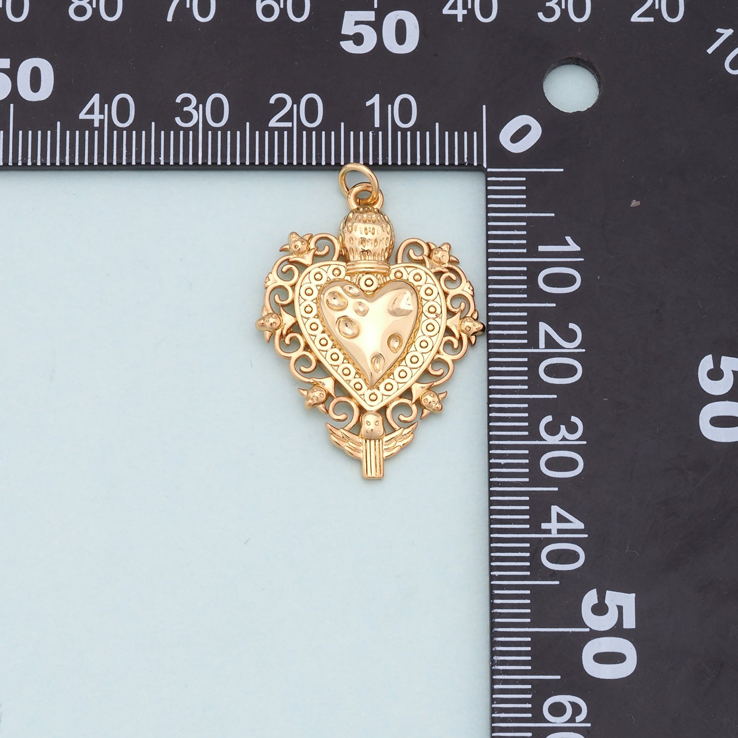 Gold sacred Heart Charms,18K Gold Filled flame sacred heart Pendant,Religious Charm Bracelet Necklace for DIY Jewelry Making Supply
