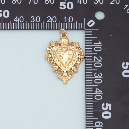 Gold sacred Heart Charms,18K Gold Filled flame sacred heart Pendant,Religious Charm Bracelet Necklace for DIY Jewelry Making Supply