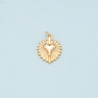 Gold sacred Heart Charms,18K Gold Filled flame sacred heart Pendant,Religious Charm Bracelet Necklace for DIY Jewelry Making Supply