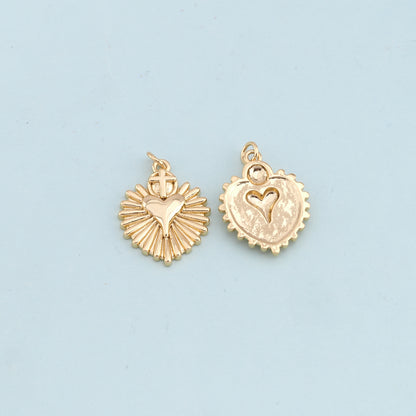 Gold sacred Heart Charms,18K Gold Filled flame sacred heart Pendant,Religious Charm Bracelet Necklace for DIY Jewelry Making Supply